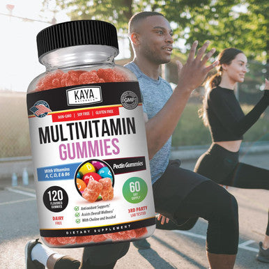 Kaya Naturals Adult Multi Vitamin Gummy, 120 Count, Biotin, Vitamin A, C & E, Including Zinc &Vitamin B-12, Folic Acid, Strawberry Flavor (120 Gummies)