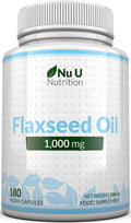 Flaxseed Oil 1000mg Vegan - 180 Cold Pressed Vegan Softgel Capsules - Rich in Omega 3 6 9-3 Month Supply - Made in The UK by Nu U Nutrition