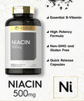 Carlyle Niacin 500mg | 250 Capsules | Non-GMO, Gluten Free