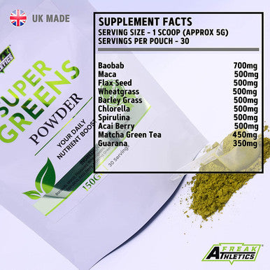Super Greens Powder by Freak Athletics - UK Made - Amazing Value - Your Daily Nutrient Boost