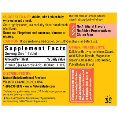 Nature Made Vitamin C 1000 Mg Time Release Tablets With Rose Hips 60 Count To Help Support The Immune System
