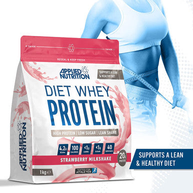 Applied Nutrition Diet Whey Protein Powder High Protein Low Carb Low Sugar Weight Loss with CLA L Carnitine Green Tea High PhD Supplement 1kg 40 Servings (Strawberry Milkshake)