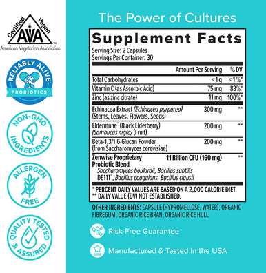 Zenwise Immune And Probiotics Digestive Support Zinc Vitamin C And Elderberry Immunity Booster Plus 11 Billion Cfu Probiotics For Super Digestive Aid Supplement For Men And Women 14 Count