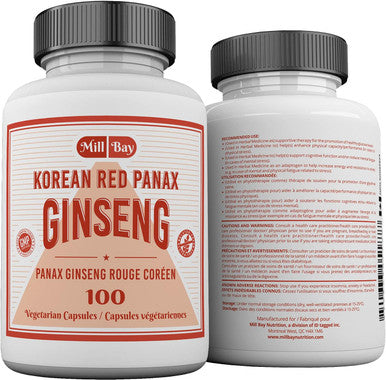 Mill Bay Korean Red Panax Ginseng Supplement Used in Herbal Medicine to Help Enhance Physical Performance, Increase Energy and as an Adaptogen - 100 Capsules (Strength 500 mg)