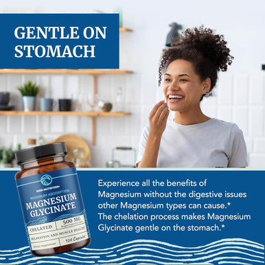 Magnesium Glycinate 500Mg Chelated For Muscle Relaxation, Bones, Heart, Nerve, Sleep & Calm Support For Women & Men High Absorption Magnesium Chelate Supplement & Bisglycinate Complex 120Ct