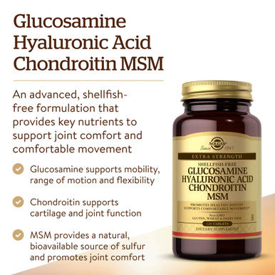 Solgar Glucosamine Hyaluronic Acid Chondroitin Msm 120 Tablets - Supports Healthy Joints & Range Of Motion & Flexibility - Extra Strength Shellfish Free - Non-Gmo Gluten Free - 40 Servings