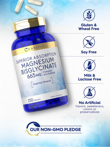 Buffered Magnesium Bisglycinate 665 Mg | 250 Capsules | Chelated Essential Mineral | Non-Gmo And Gluten Free Supplement