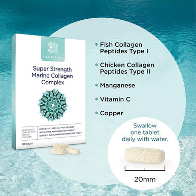 Healthspan 1,000mg Marine Collagen Complex | 800mg Type I + 200mg Type II Collagen | Support Your Joints, Bones & Connective Tissue | Added Benefits for Skin & Beauty