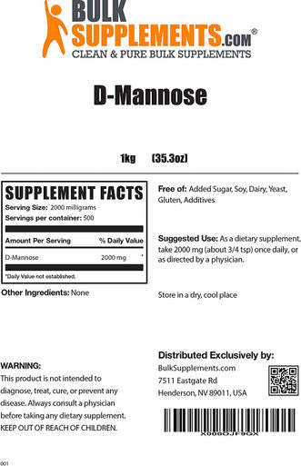 BulkSupplements.com D-Mannose Powder - Urinary Tract Support - Bladder Support (1 Kilogram)