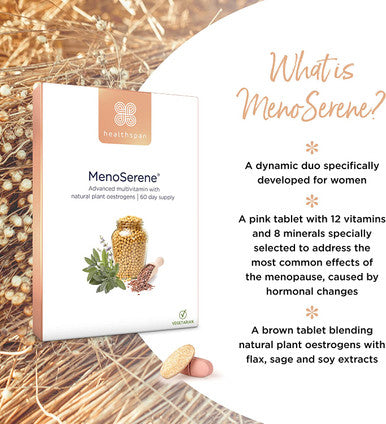 Healthspan MenoSerene (60 Day Supply) | Women's Health | Vitamin D, Calcium & Magnesium | Healthy Immune System, Skin, Vision & Bones B6 for Menopause Support | Natural Plant Oestrogens | Vegetarian