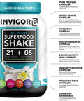 INVIGOR8 Superfood Protein Shake with Immunity Boosters - Gluten-Free Non GMO Meal Replacement Shake with Probiotics and Omega 3 (645 Grams) (French Vanilla)
