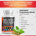 Panax Ginseng 10000mg Ginkgo Biloba 4000mg Ashwagan Maca Root 3000mg - Focus Pills & Brain Supplement for Women and Men with Pine Bark Extract, Garlic, and Saw Palmetto - 60 Caps