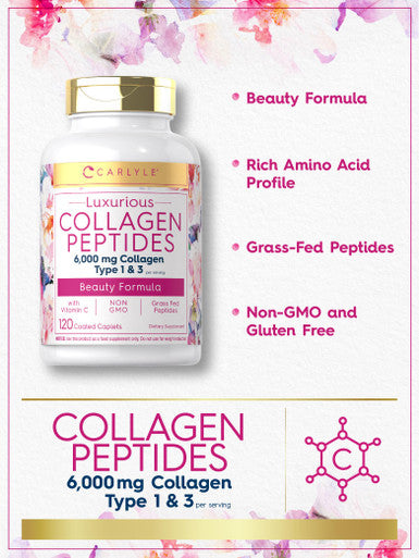 Carlyle Collagen With Vitamin C | 6000Mg | 120 Caplets | Multi Collagen Peptide Pills | Type 1 And 3 | Non-Gmo, Gluten Free, Gras