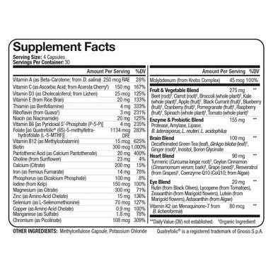 Nutrivein Food Multivitamin - Complete Daily Vitamins for Men and Women from Foods, Real Raw Veggies, s, Vitamin E, A, B Complex - 30 Day Supply (120 Capsules, Four Daily)