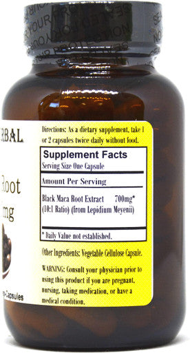 Barlowe's Herbal Elixirs Black Maca Extract 10:1-60 700mg VegiCaps - Stearate Free, Glass Bottle!