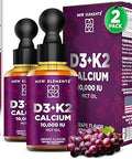 [2 Pack] Liquid Vitamin D3 K2 Drops with Calcium for Adults Vitamin D3 10000 IU D3 K2 with Calcium for Bone Health and Immunity Support Joint Health Supplement NonGMO Vegan