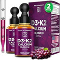 [2 Pack] Liquid Vitamin D3 K2 Drops with Calcium for Adults Vitamin D3 10000 IU D3 K2 with Calcium for Bone Health and Immunity Support Joint Health Supplement NonGMO Vegan