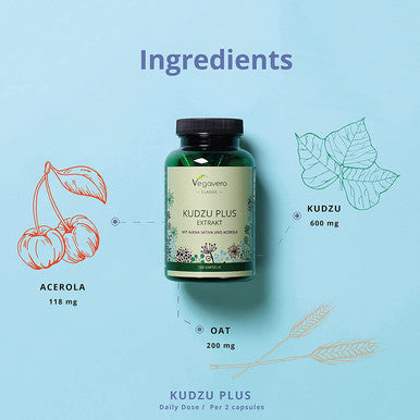 Kudzu Plus VegaveroÃƒâ€šÃ‚Â® | High Strength Root Extract | 8% Isoflavones | 180 Capsules (3 Months Supply) | 600 mg with Avena Sativa (Oat Extract) & Vitamin C | Vegan & NO Additives