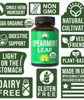 Usda Organic Spearmint Capsules. Organic Vegan Spearmint Leaf Pills For Acne, Digestive Support, Ingestion, Pcos, And More. Usa