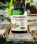 Built Nature Ashwagandha With Black Pepper For Max Absorption - Pure Organic Ashwagandha Powder Supplement, Non-Gmo, Gluten-Free & Gelatin Free - Stress, Mood, Focus, Immune & Thyroid Support - 60 Vegan Capsules