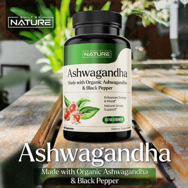 Built Nature Ashwagandha With Black Pepper For Max Absorption - Pure Organic Ashwagandha Powder Supplement, Non-Gmo, Gluten-Free & Gelatin Free - Stress, Mood, Focus, Immune & Thyroid Support - 60 Vegan Capsules