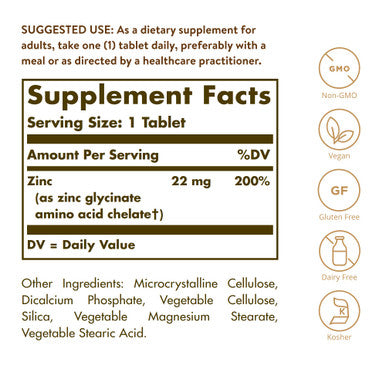 Solgar Chelated Zinc 250 Tablets - Pack Of 2 - Supports A Healthy Immune System Healthy Skin Cell Growth & Dna Formation - Exerts Antioxidant Activity - Non-Gmo Vegan - 500 Total Servings