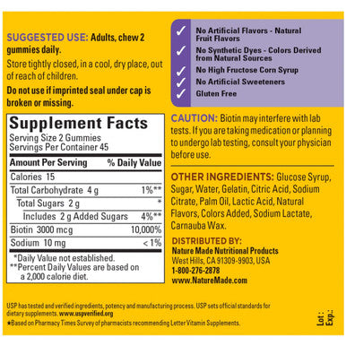 Nature Made Biotin 3000 Mcg Dietary Supplement For Healthy Hair Skin & Nail Support 90 Gummies 45 Day Supply