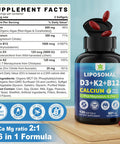 6-In-1 Liposomal Vitamin D3 K2 Calcium Supplement - Plant Based Calcium 600Mg With Vegan Vitamin D 5000 Iu + Vitamin K2 Mk7 + B12, Algae Calcium Magnesium Zinc For Bone, Hear-T, Max Absorption, 1Pack
