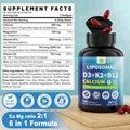 6-In-1 Liposomal Vitamin D3 K2 Calcium Supplement - Plant Based Calcium 600Mg With Vegan Vitamin D 5000 Iu + Vitamin K2 Mk7 + B12, Algae Calcium Magnesium Zinc For Bone, Hear-T, Max Absorption, 1Pack