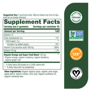 MegaFood C Defense - Vitamin C Gummies- Excellent Source Of Vitamin C For Daily Immune Support - Vitamin C Gummies For Adults & Kids - Vegan Non-Gmo Tangy Citrus - 70 Gummies (35 Servings)