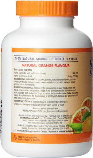 Sunkist Chewable Vitamin C and D Tablet, Juicy Orange, 500mg