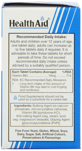 Health Aid Vitamin B6 (Pyridoxine Hcl) 10Mg 100 Tablets