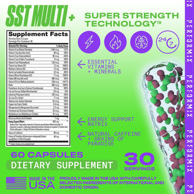 Performix - Sst Multi+ Multivitamin - Natural Energy - Timed-Release - Immune System & Metabolic Support - Weight Goals - Caffeine, Biotin, Vitamin A, C, D, E, B6 & B12 - Women & Men - 60 Count