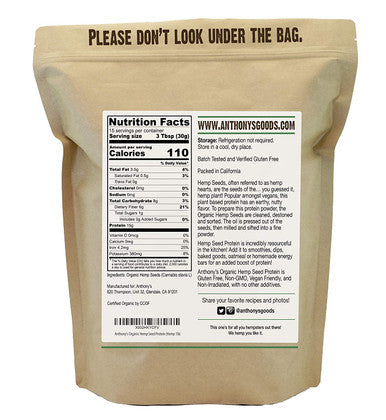 Anthonys Organic Hemp Seed Protein 1 lb Cold Pressed Gluten Free Non GMO Fine Powder