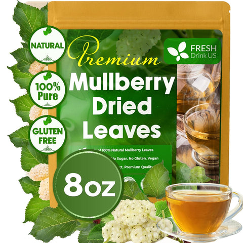 FreshDrinkUS, Premium 120 Mulberry Leaf Tea Bags, 100% Natural & Pure from Mulberry Leaves. Loose Leaf Herbal Tea. Made with Natural Material Tea Bags. No Sugar, No Caffeine, No Gluten, Vegan.
