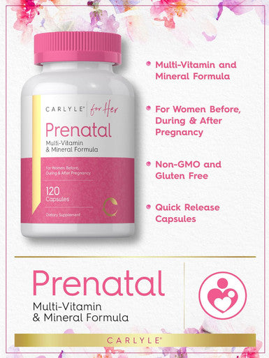 Carlyle Prenatal Vitamins for Women | 120 Capsules | Multivitamin and Mineral Formula with Folic Acid | Non-GMO and Gluten Supplement | for Her
