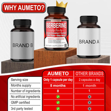 Aumeto Berberine Supplement - Enhanced with Ceylon Cinnamon Turmeric Milk Thistle Bitter Melon for Digestion Immunity & Weight Managament (150 Count (Pack of 1))