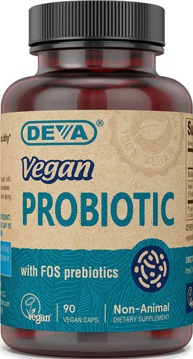 Deva Vegan Probiotic with FOS Prebiotics Supplement - 2 Billion CFU with 100 MG of Prebiotics Per Serving for Men & Women - Non-Dairy Gluten - Naturally Shelf Stable - 90 Capsules