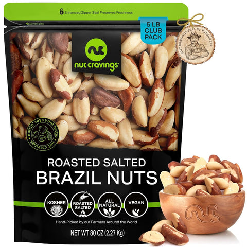 NUT CRAVINGS - Raw Brazil Nuts, Unsalted, No Shell, Whole, (16oz - 1 LB) Packed Fresh in Resealable Bag - Kosher Healthy Snack, Food Assortments