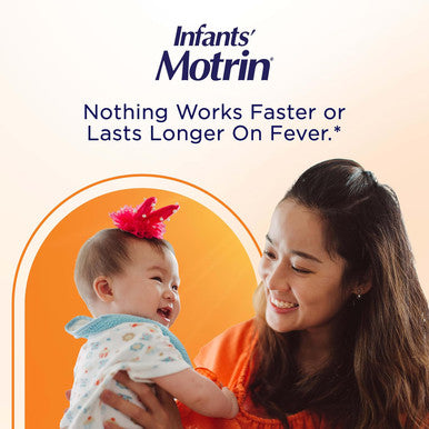 Motrin Infants' Ibuprofen Fever Reducer Dye and Alcohol Free Concentrated Drops Oral Suspension Includes Clear Syringe with Markings for Dose Measuring Berry Flavor