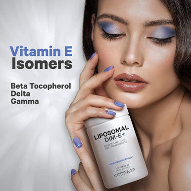 Codeage Liposomal DIM Supplement 4 Months Supply of DIM Vitamins and SGS Pomegranate Broccoli Vitamin E Isomers Tocopherols Alpha Beta Gamma Delta Liposomal Formula Gluten 120 Capsules