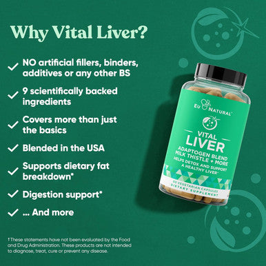 Eu Natural Vital Liver Cleanse Detox & Repair 9-in-1 Liver Support Supplement Milk Thistle Artichoke Extract Turmeric Adaptogens Optimal Liver Function and Digestive Health 60 Vegetarian Soft Capsules
