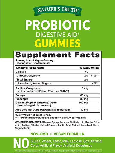 Probiotic Gummies | 50 Count | Vegan, Non-GMO & Gluten Digestive Health Supplement | by Natures Truth