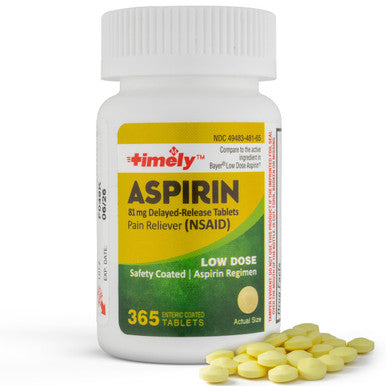 TIME-CAP LABS, INC. Timely - Low Dose Aspirin 81Mg - 365 Count - Compared To The Active Ingredient In Bayer Low Dose - Enteric Coated Low Strength - Pain Reliever For Minor Aches And Pains, Fever Reducer - Made In Usa