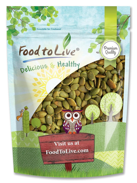 Food to Live Dry Roasted Pumpkin Seed Kernels, 1 Pound Unsalted, Oven Roasted Whole Pepitas, No Oil Added, Shelled, Vegan, Kosher, Keto-Friendly, Bulk. Low in Carbs. Great for Snacking