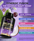 NUTRAHARMONY Biotin Collagen Keratin Hyaluronic Acid Hair Growth Support Supplement Skin and Nails Beauty Complex 25000 Mcg - B1 | B2 | B3 | B6 | B7 Made In Usa For Women and Men 60 Capsules