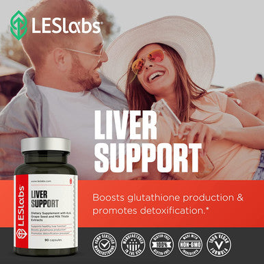 LES Labs Liver Support Liver Cleanse Healthy Liver Function Glutathione Production Detoxification Milk Thistle LCysteine ALA Dandelion 90 Capsules