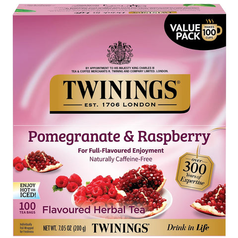 Twinings Lemon & Ginger, Caffeine-Free Herbal Tea Bags, 100 CT Box (1 Pack) | Spicy & Tangy, Ginger, Lemon Peel, Lemongrass, Blackberry Leaves, Soothe Digestion, 100 Foil Lined Individually Wrapped Bags