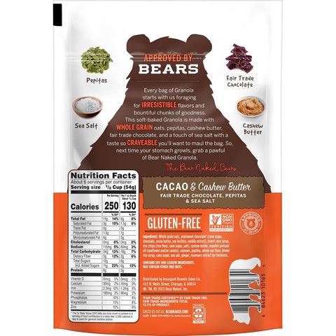 Bear Naked Granola Cereal, Whole Grain Granola, Breakfast Snacks, Cacao and Cashew Butter Crunch, 11oz Bag (1 Bag)