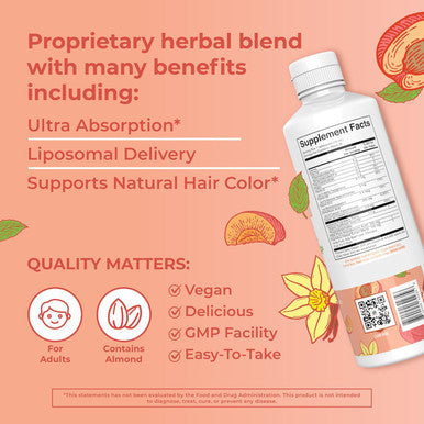 Maryruth Organics Gray Guard Liposomal Supports Natural Hair Color With Copper & Pantothenic Acid Holy Basil & Traditional Herbs Vitamin E & Vitamin B for Overall Health Ages 18+ 15.22 Fl oz